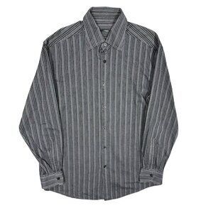 Ermenegildo Zegna Z Striped Dress Shirt Long Sleeve Button Up Grey 15 1/2 Medium